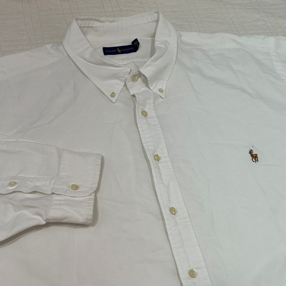 Ralph Lauren Mens White Cotton Oxford Button Down Shirt 4XB Big & Tall LS